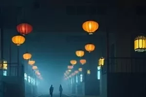 科幻片《无光之城》剧照，停电后只剩轮廓的城市天际线