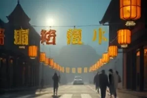 灾难片《深海回声》剧照，密闭舱内亮起的应急灯